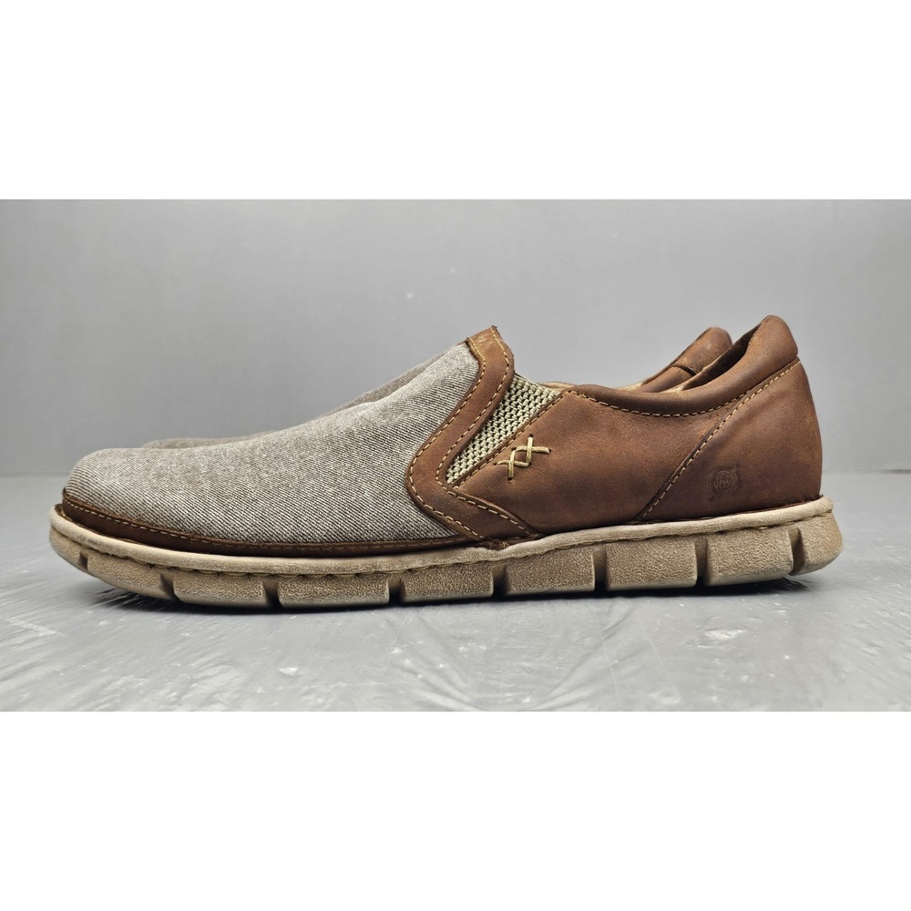 Born Sawyer Shoes Mens 12 Brown Leather Canvas Comfort Loafer Casual Slip on‎